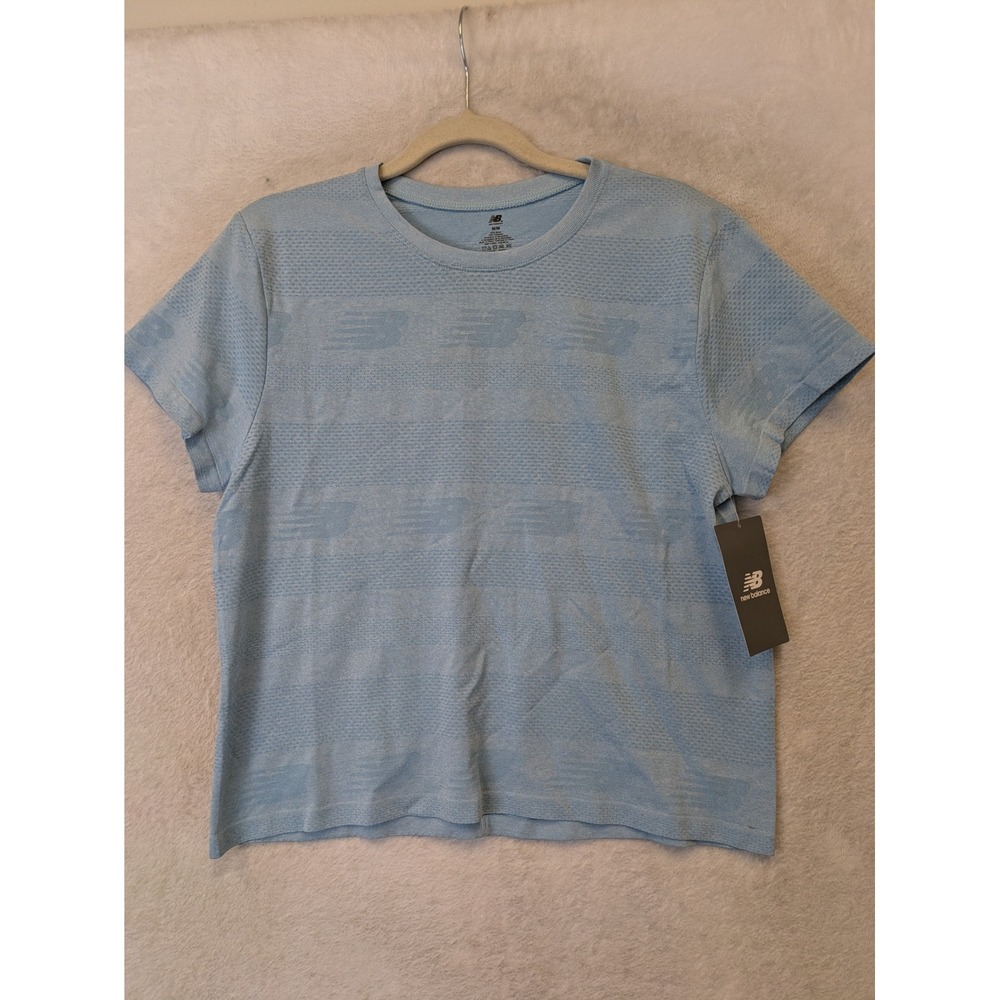 NEW New Balance T-Shirt Women's Medium Blue Seamless Logo Short Sleeve